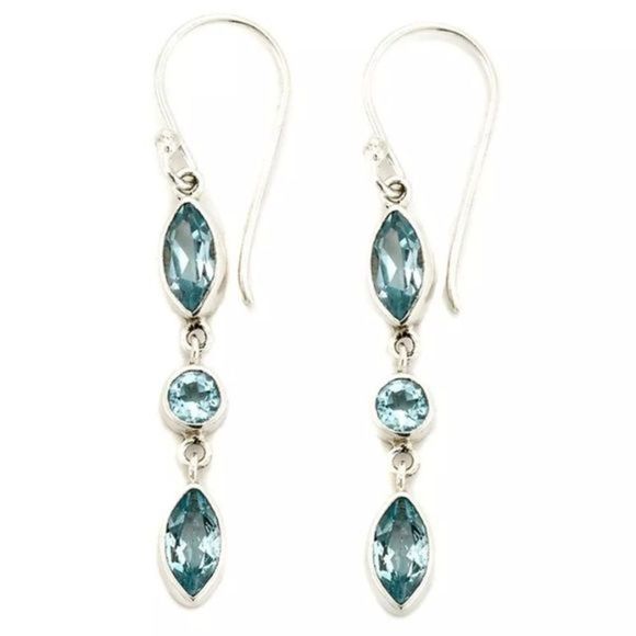 SAMUEL B Faceted Blue Topaz Sterling Silver Triple Drop Earrings - Picture 5 of 12